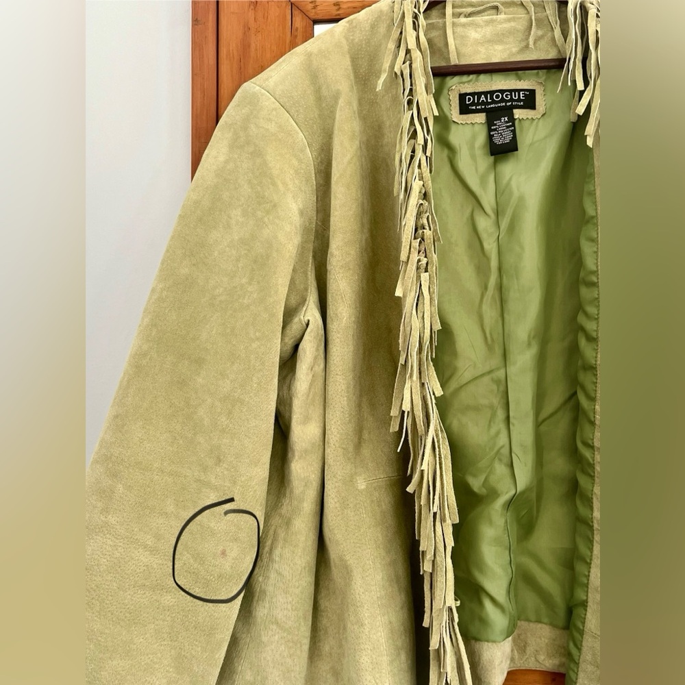 1990s Vintage Suede Fringe Jacket Pistachio Green - Picture 5 of 7